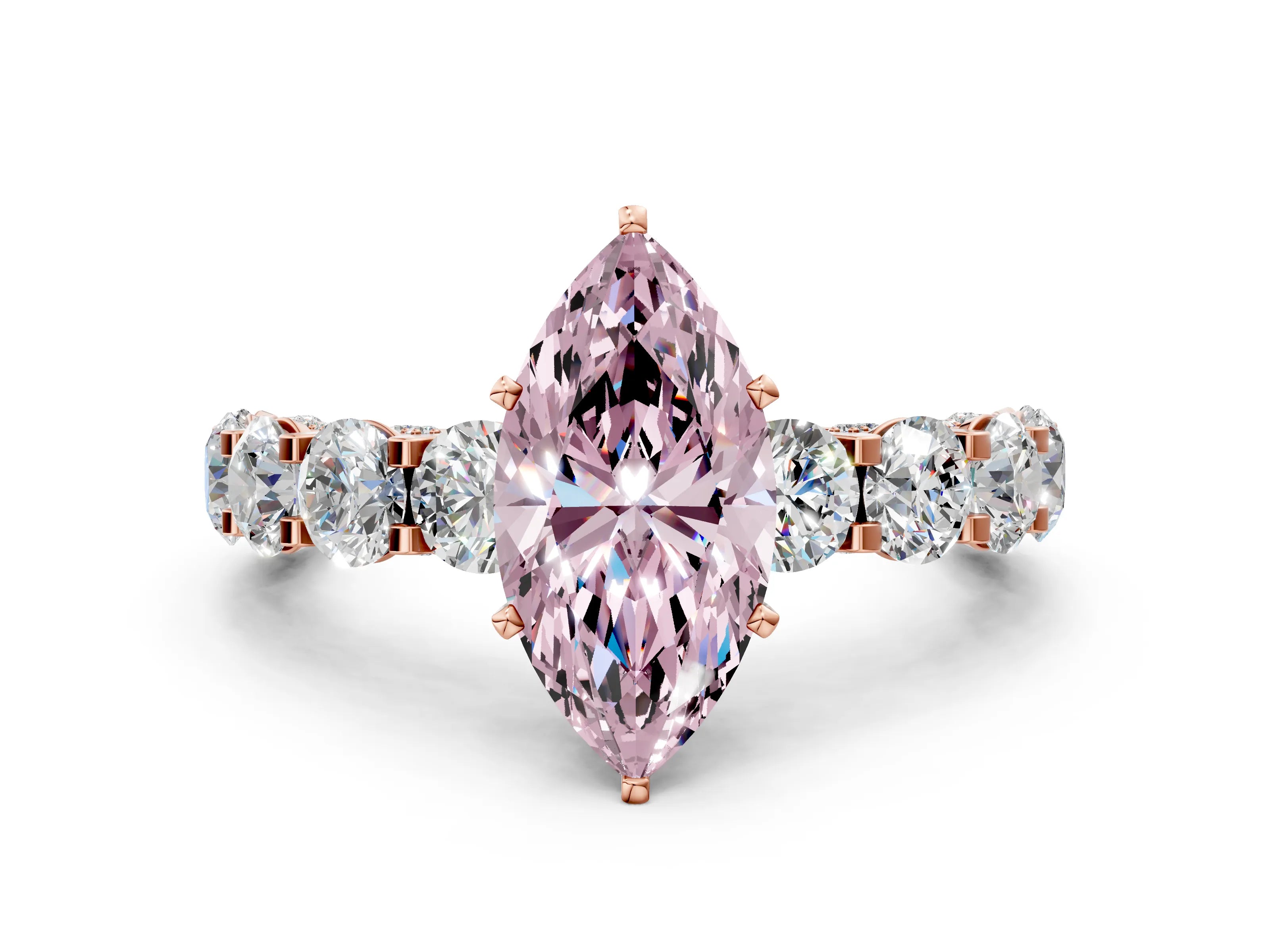 Rose gold Fancy Pink Marquise Cut Diamond Side Stone Engagement Ring with Four-Prong Setting_24