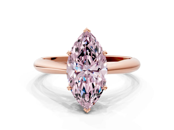 Rose gold Fancy Pink Marquise Cut Diamond Solitaire Engagement Ring with Cathedral Setting and Four-Prong Mount