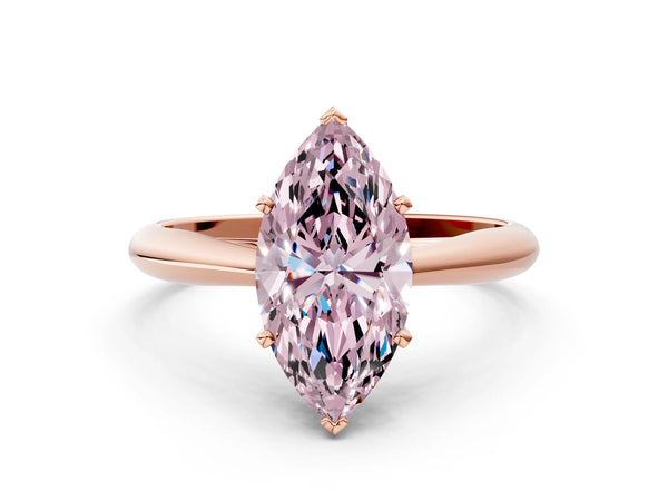 Rose gold Fancy Pink Marquise Cut Diamond Solitaire Engagement Ring with Cathedral Setting and Four-Prong Mount
