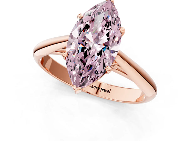 Rose gold Fancy Pink Marquise Cut Diamond Solitaire Engagement Ring with Cathedral Setting and Four-Prong Mount