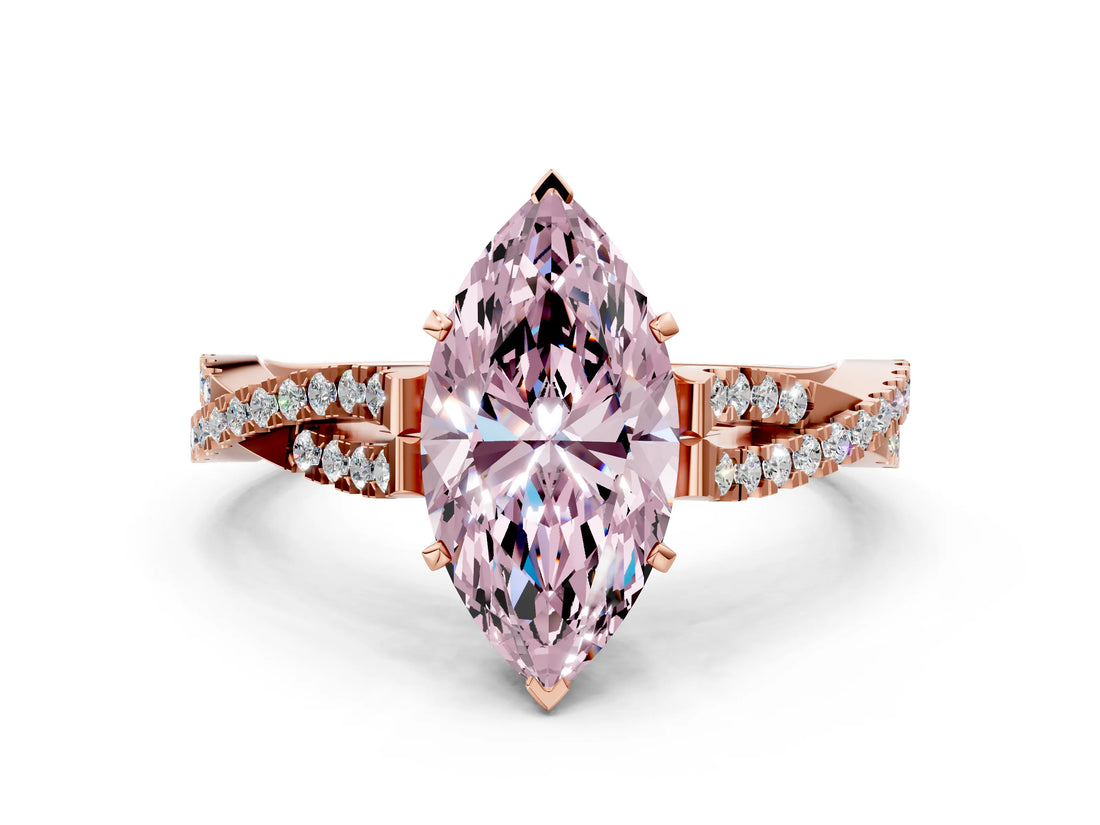 Rose gold Fancy Pink Marquise Cut Diamond Solitaire Engagement Ring with Twisted Pavé Band and Four-Prong Setting_44