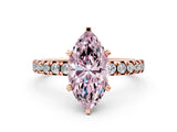 Rose gold Fancy Pink Marquise Cut Diamond Solitaire Pavé Engagement Ring with Round Band and Prong Setting_12