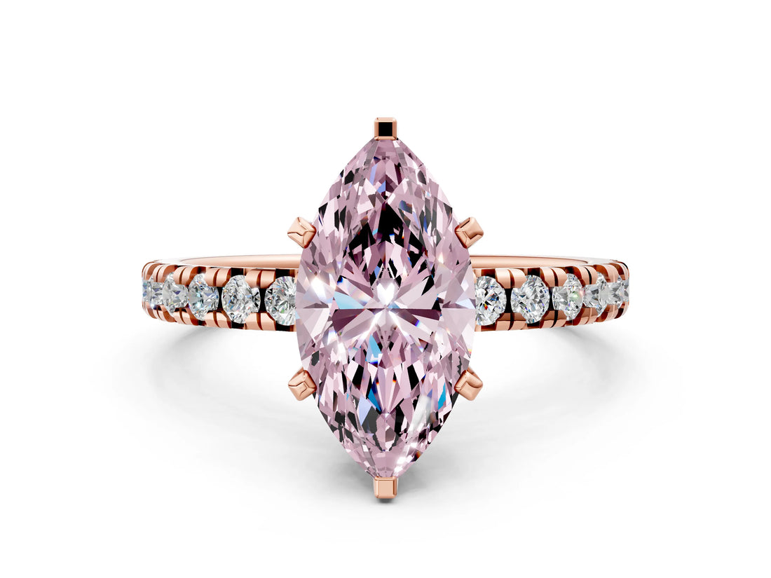 Rose gold Fancy Pink Marquise Cut Diamond Solitaire Pavé Engagement Ring with Round Band and Prong Setting_78