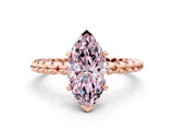 Rose gold Fancy Pink Marquise Cut Diamond Solitaire Ring with Beaded Band and Prong Setting_268