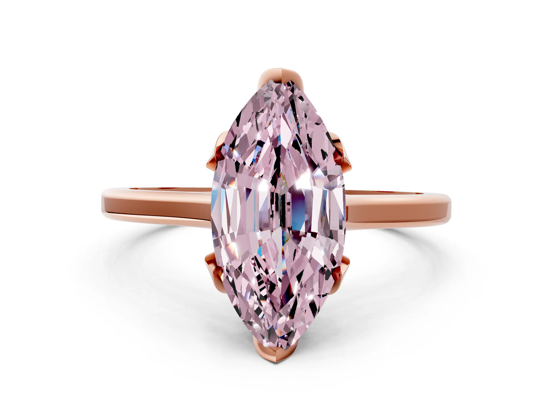 Rose gold Fancy Pink Marquise Cut Diamond Solitaire Ring with Flower Prong Setting and Classic Band_36