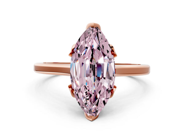 Rose gold Fancy Pink Marquise Cut Diamond Solitaire Ring with Flower Prong Setting and Classic Band