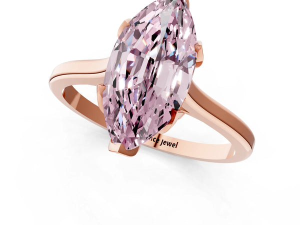 Rose gold Fancy Pink Marquise Cut Diamond Solitaire Ring with Flower Prong Setting and Classic Band
