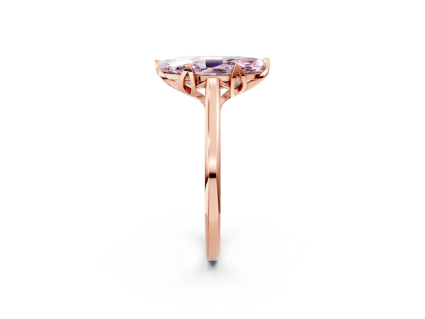 Rose gold Fancy Pink Marquise Cut Diamond Solitaire Ring with Flower Prong Setting and Classic Band