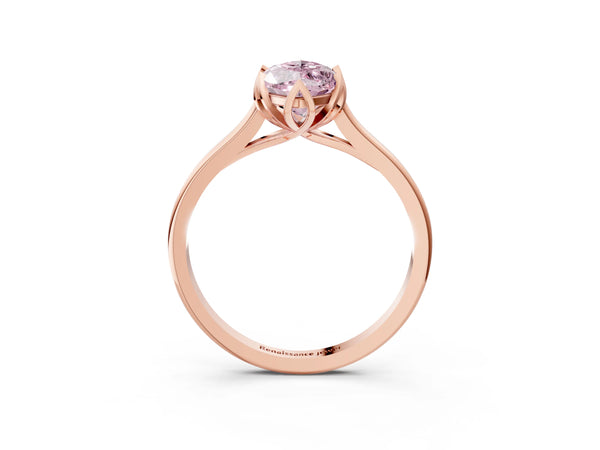 Rose gold Fancy Pink Marquise Cut Diamond Solitaire Ring with Flower Prong Setting and Classic Band