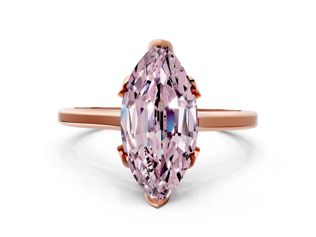 Rose gold Fancy Pink Marquise Cut Diamond Solitaire Ring with Flower Prong Setting and Classic Band_49
