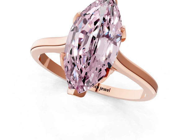 Rose gold Fancy Pink Marquise Cut Diamond Solitaire Ring with Flower Prong Setting and Classic Band