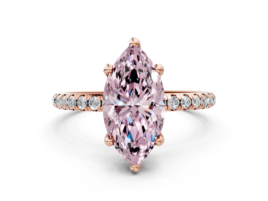Rose gold Fancy Pink Marquise Cut Diamond Solitaire Ring with Four-Prong Setting and Pavé Band_3