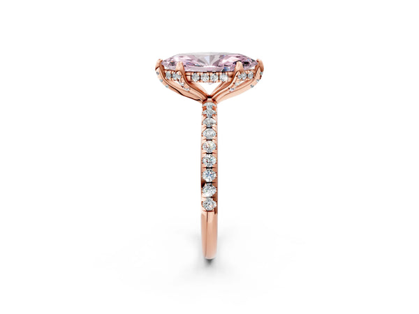 Rose gold Fancy Pink Marquise Cut Diamond Solitaire Ring with Four-Prong Setting and Pavé Band