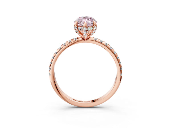 Rose gold Fancy Pink Marquise Cut Diamond Solitaire Ring with Four-Prong Setting and Pavé Band