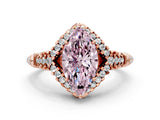 Rose gold Fancy Pink Marquise Cut Diamond Solitaire Ring with Hidden Halo and Pavé Band_27