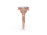 Rose gold Fancy Pink Marquise Cut Diamond Solitaire Ring with Hidden Halo and Pavé Band_29