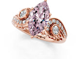 Rose gold Fancy Pink Marquise Cut Diamond Solitaire Ring with Milgrain Pavé Band and Four-Prong Setting_158