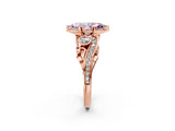 Rose gold Fancy Pink Marquise Cut Diamond Solitaire Ring with Milgrain Pavé Band and Four-Prong Setting_159