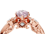 Rose gold Fancy Pink Marquise Cut Diamond Solitaire Ring with Milgrain Pavé Band and Four-Prong Setting_161