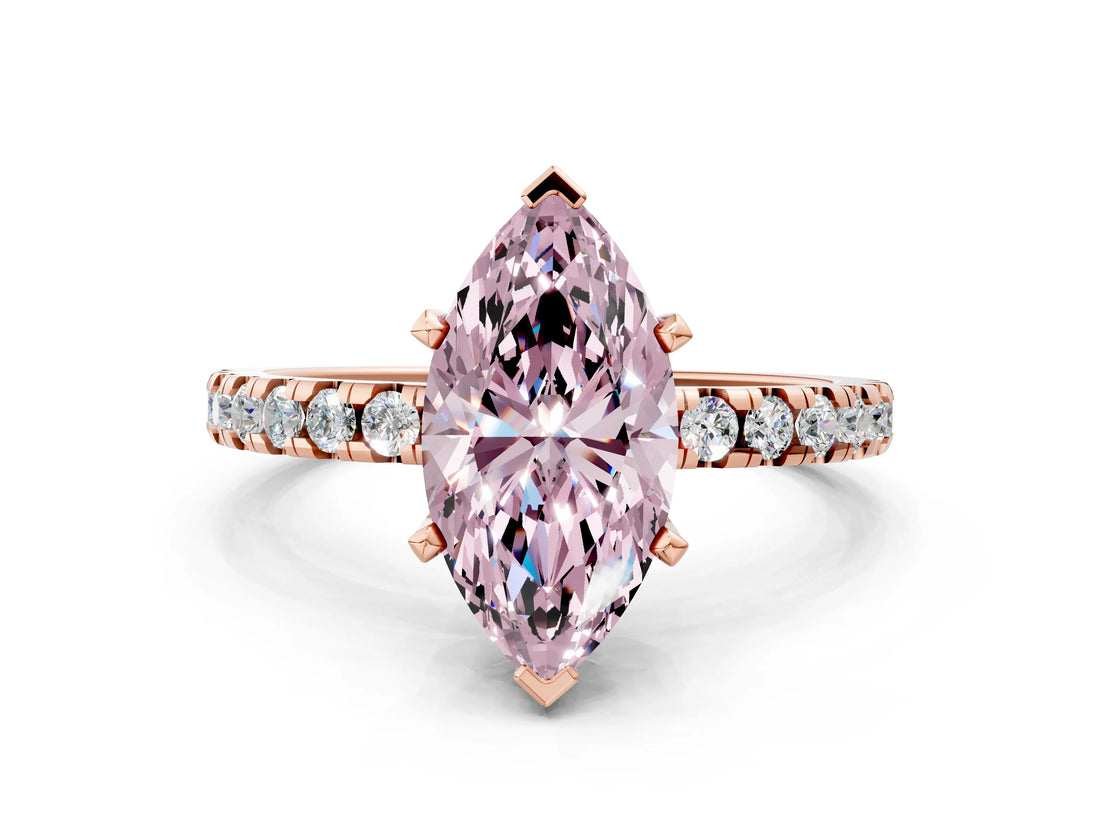 Rose gold Fancy Pink Marquise Cut Diamond Solitaire Ring with Pavé Band and Four-Prong Setting_74