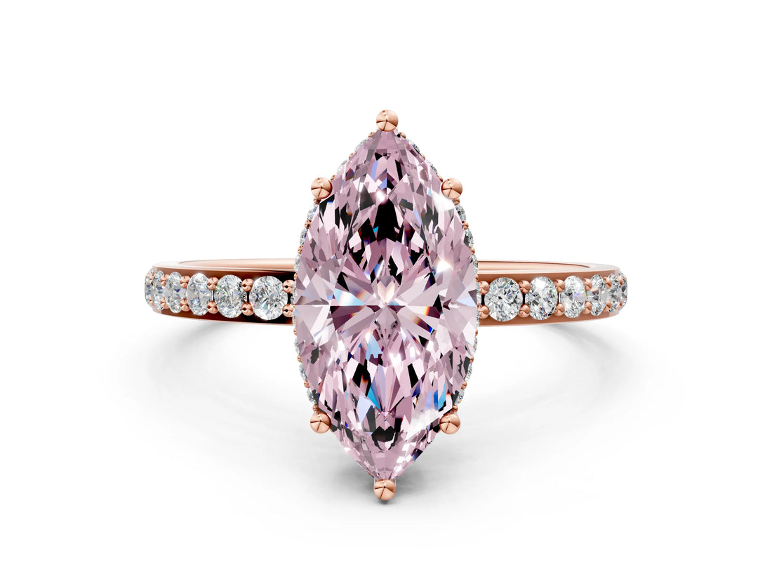 Rose gold Fancy Pink Marquise Cut Diamond Solitaire Ring with Pavé Band and Hidden Halo_19