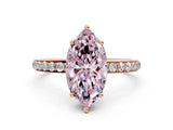 Rose gold Fancy Pink Marquise Cut Diamond Solitaire Ring with Pavé Band and Hidden Halo_19