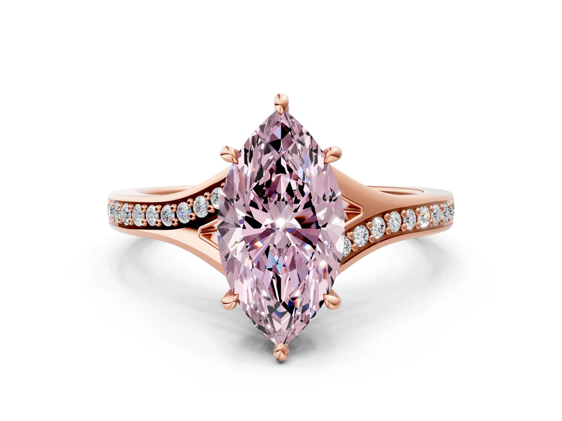 Rose gold Fancy Pink Marquise Cut Diamond Solitaire Ring with Pavé Band and Prong Setting_12