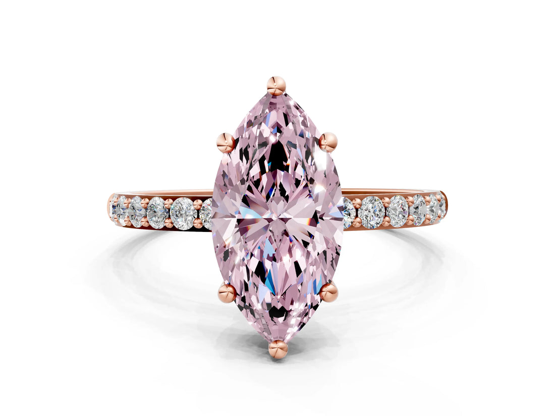 Rose gold Fancy Pink Marquise Cut Diamond Solitaire Ring with Pave Band and Four Prong Setting_73