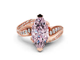 Rose gold Fancy Pink Marquise Cut Diamond Solitaire Ring with Prong Setting and Twisted Pavé Band_12
