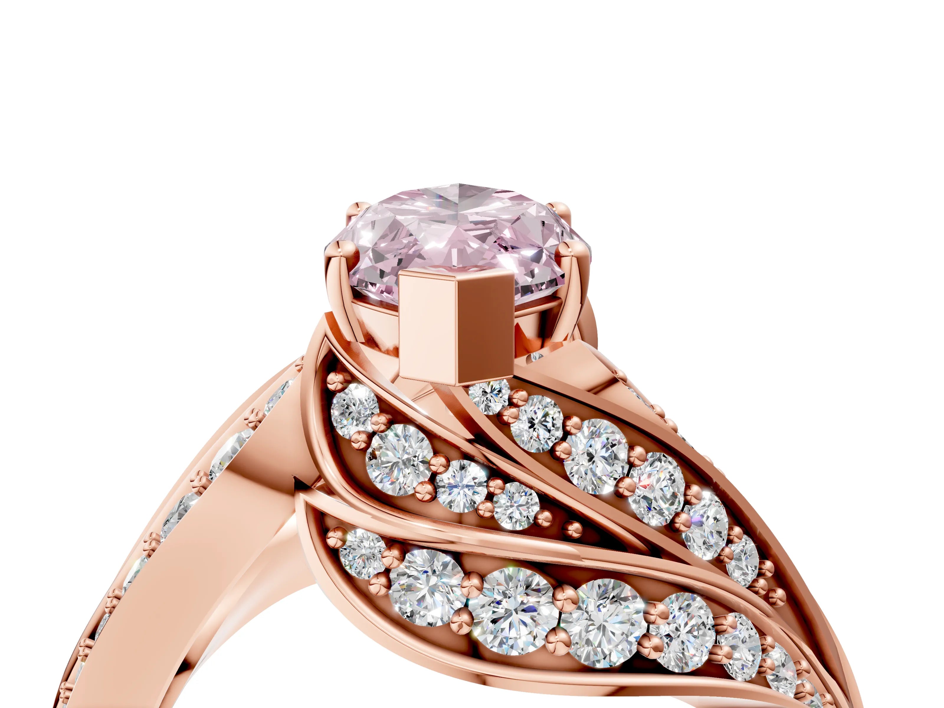 Rose gold Fancy Pink Marquise Cut Diamond Solitaire Ring with Prong Setting and Twisted Pavé Band_16