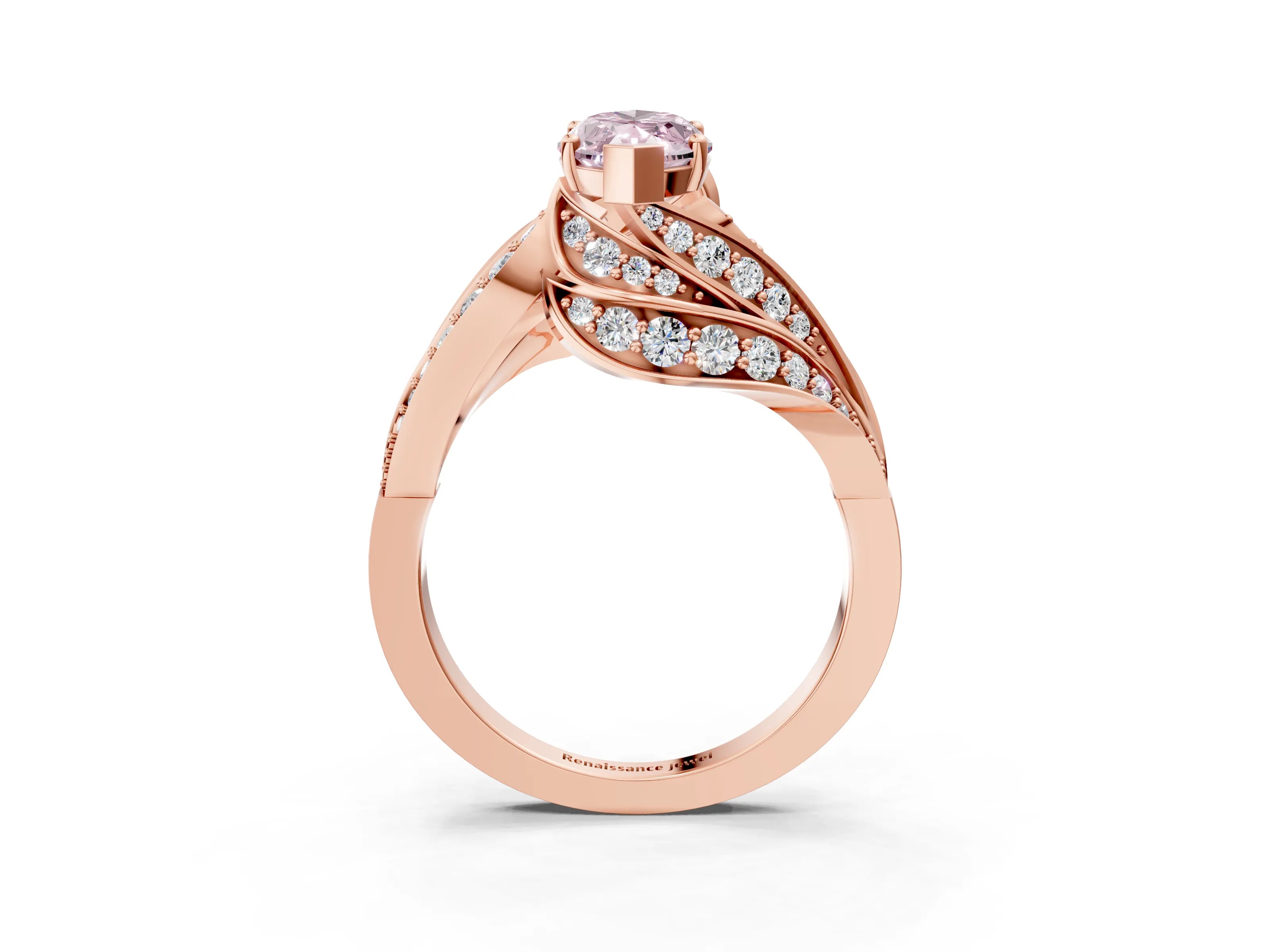 Rose gold Fancy Pink Marquise Cut Diamond Solitaire Ring with Prong Setting and Twisted Pavé Band_3