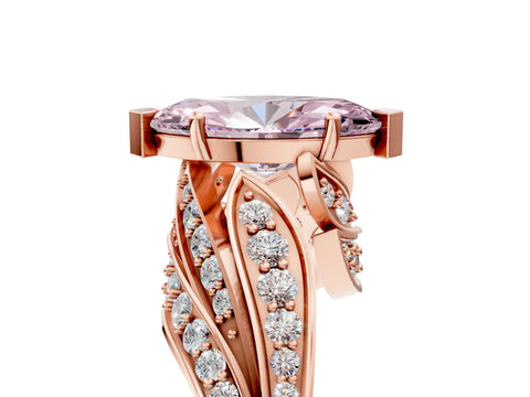 Rose gold Fancy Pink Marquise Cut Diamond Solitaire Ring with Prong Setting and Twisted Pavé Band_5