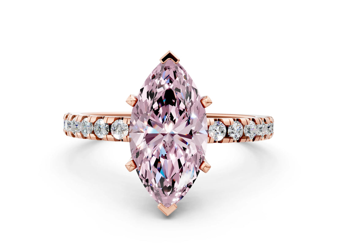 Rose gold Fancy Pink Marquise Cut Diamond Solitaire Ring with Round  Pavé Band and Four-Prong Setting_36