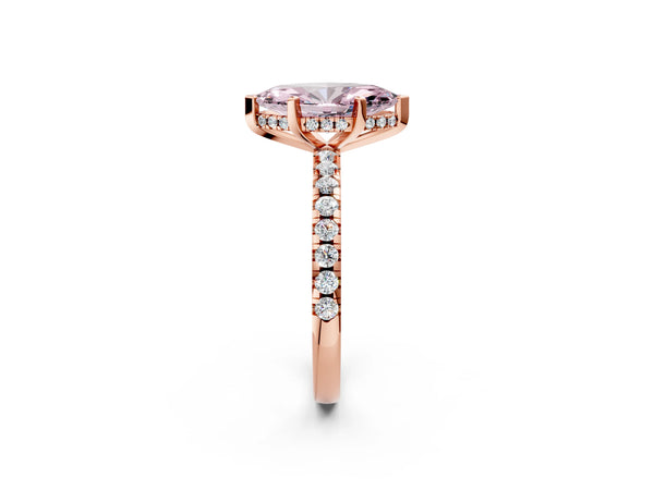 Rose Gold Marquise Hidden Halo Solitaire Engagement Ring Setting for Fancy Pink Center with Single Row Pave Band
