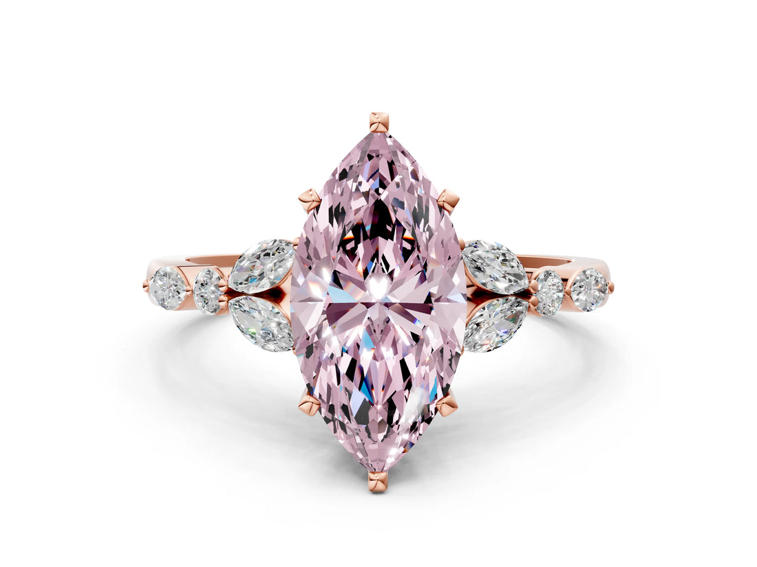 Rose gold Fancy Pink Marquise Cut Diamond Solitaire Ring with Side Stones and Four-Prong Setting_92