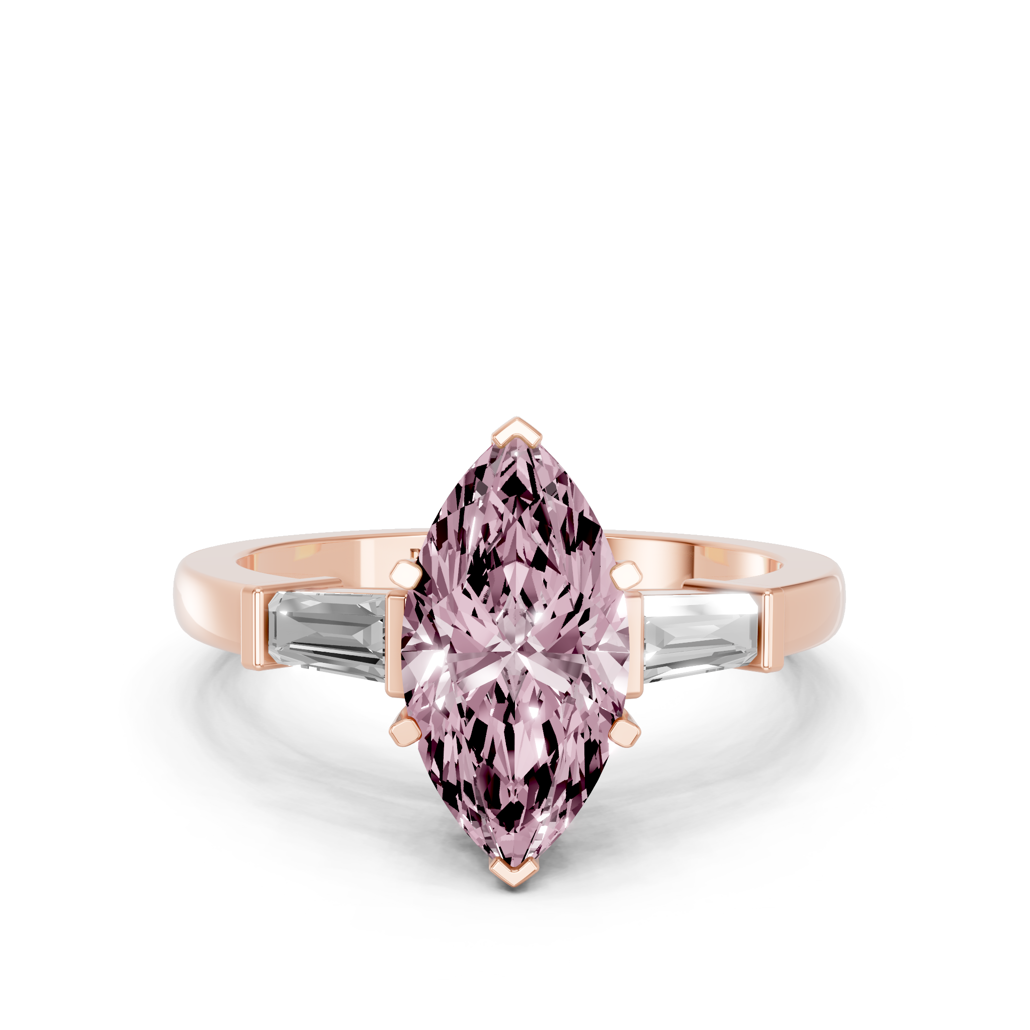 Rose gold Fancy Pink Marquise  Cut Diamond Solitaire Ring with Tapered Baguette Accents and Four-Prong Setting_3