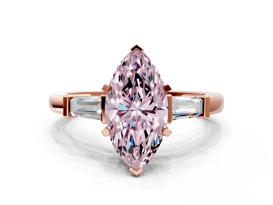 Rose gold Fancy Pink Marquise  Cut Diamond Solitaire Ring with Tapered Baguette Accents and Four-Prong Setting_43