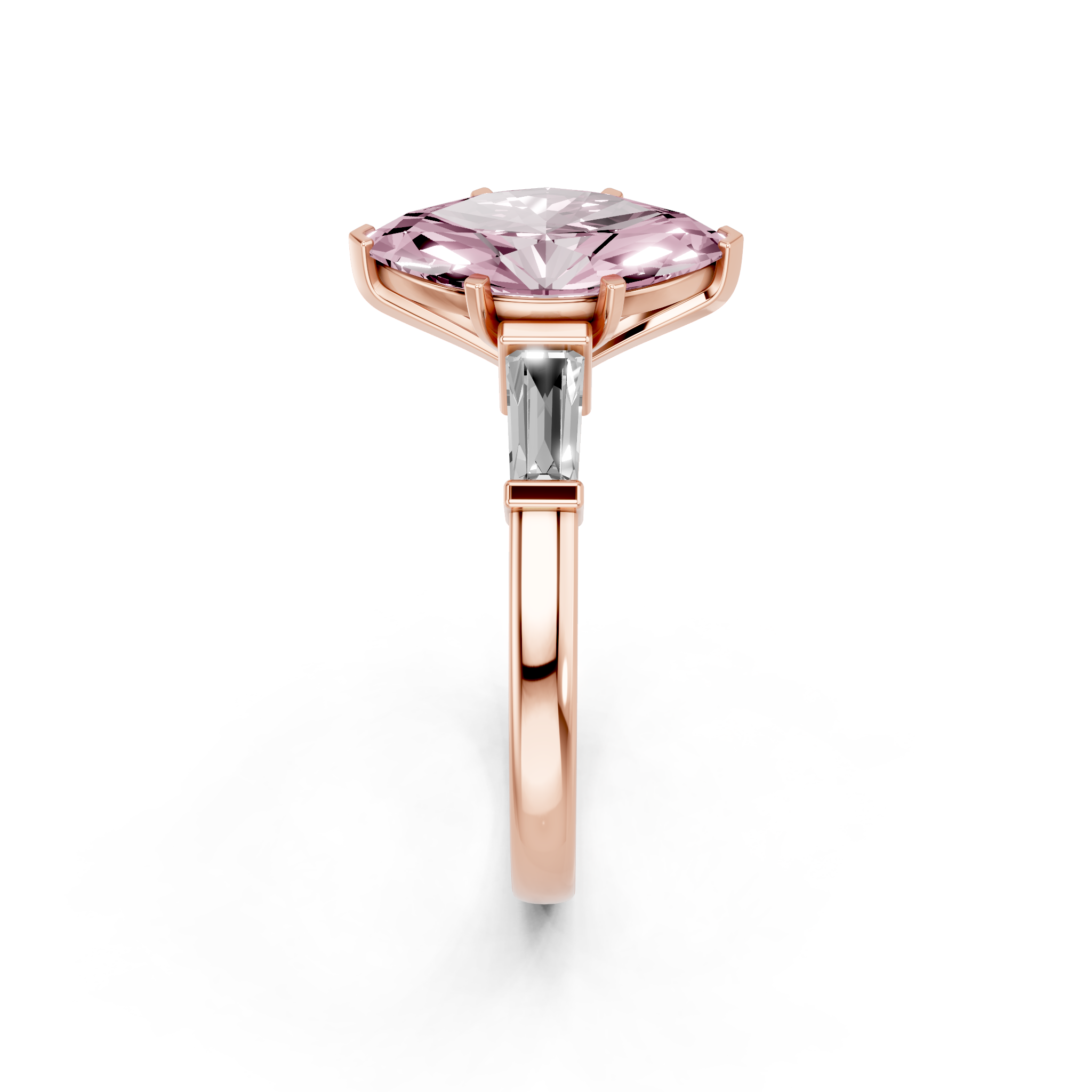 Rose gold Fancy Pink Marquise  Cut Diamond Solitaire Ring with Tapered Baguette Accents and Four-Prong Setting_6