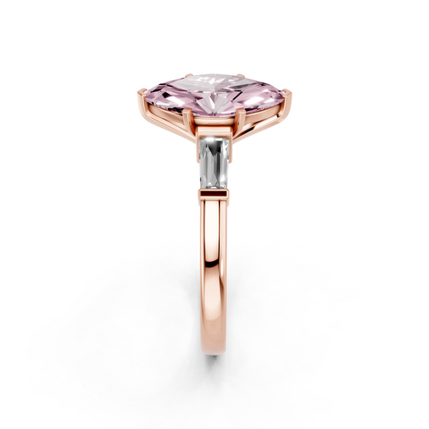 Rose gold Fancy Pink Marquise  Cut Diamond Solitaire Ring with Tapered Baguette Accents and Four-Prong Setting_6
