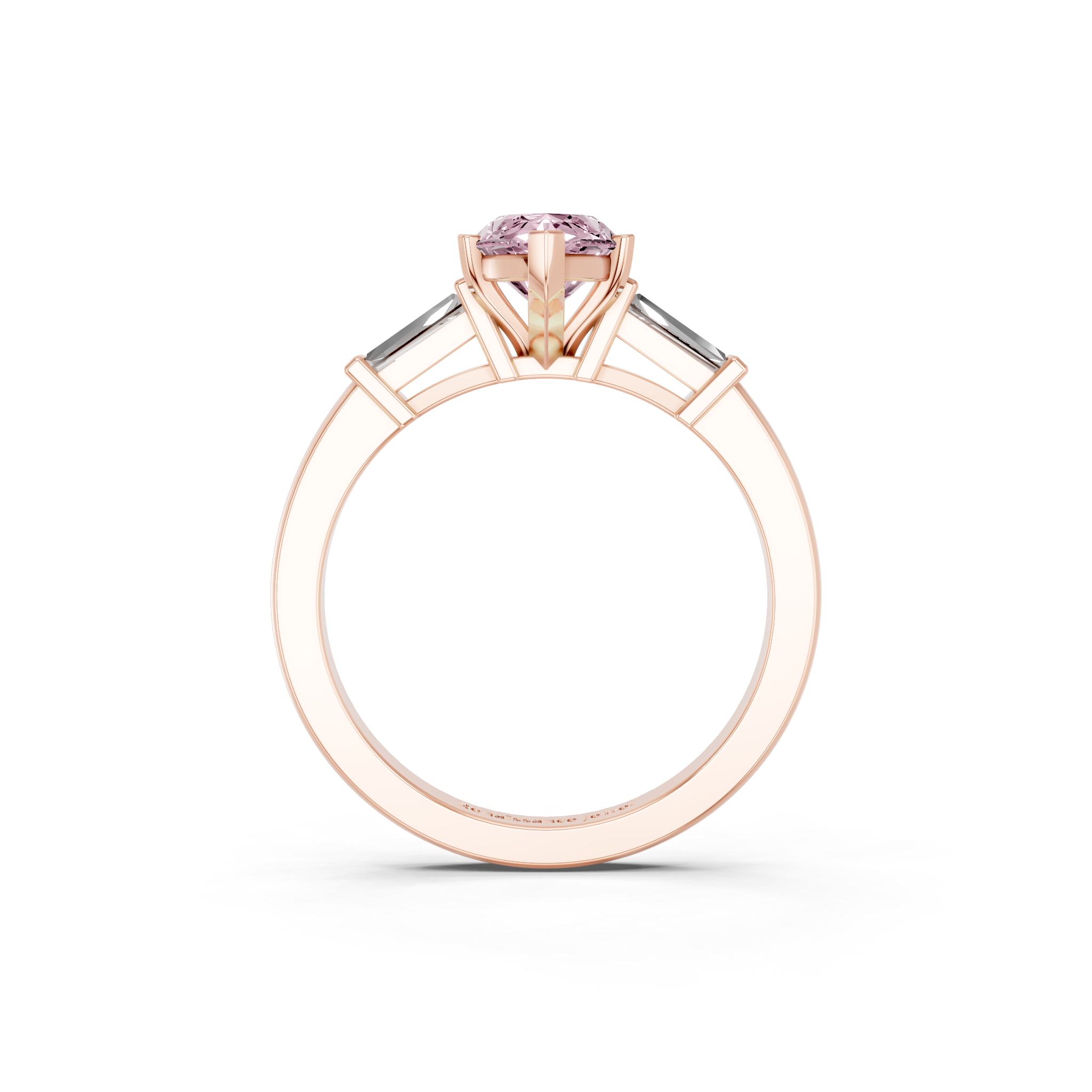 Rose gold Fancy Pink Marquise  Cut Diamond Solitaire Ring with Tapered Baguette Accents and Four-Prong Setting_7