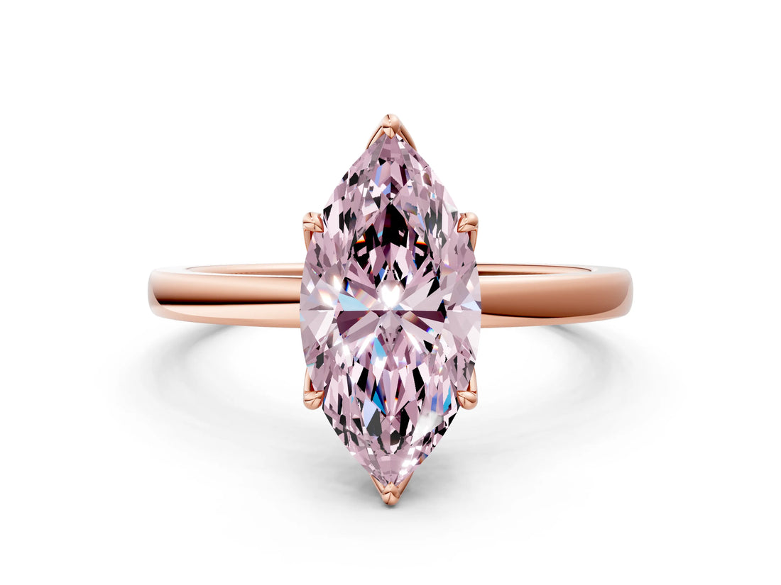 Rose gold Fancy Pink Marquise Cut Diamond Solitaire Ring with Thin Band and Prong Setting_12