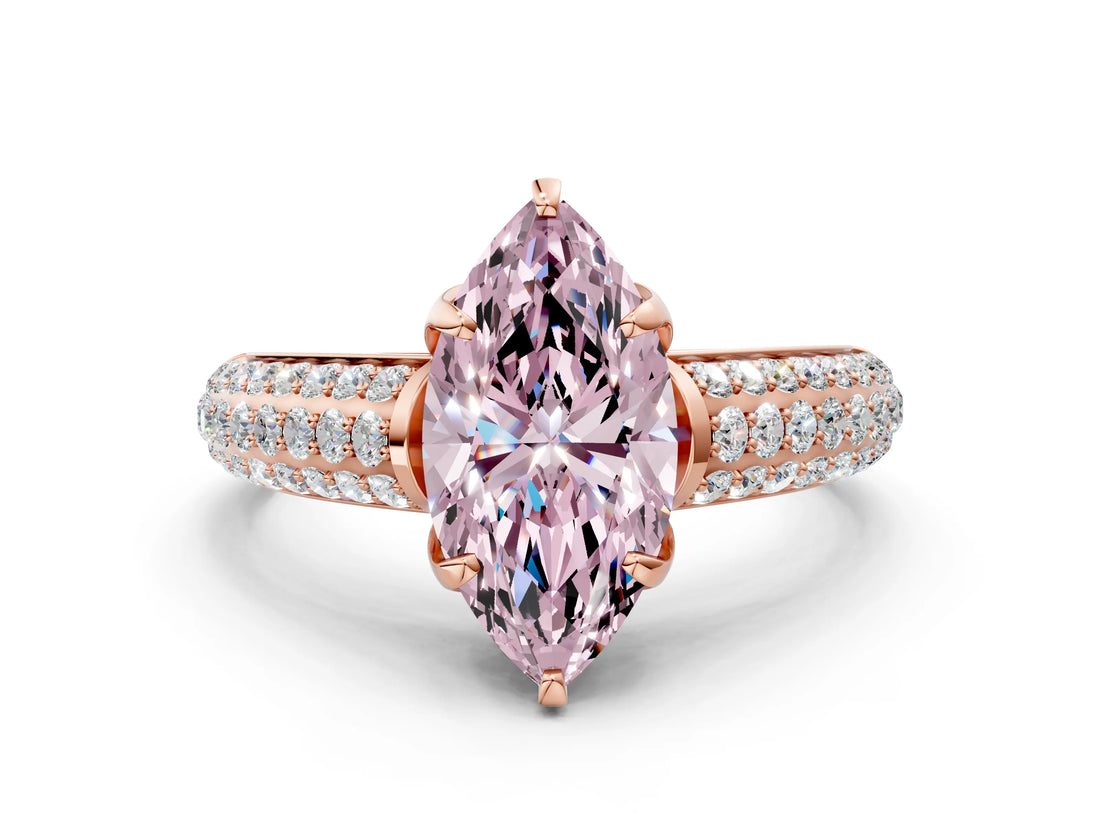 Rose gold Fancy Pink Marquise Cut Diamond Solitaire Ring with Three-Row Pavé Band and Four-Prong Setting_37