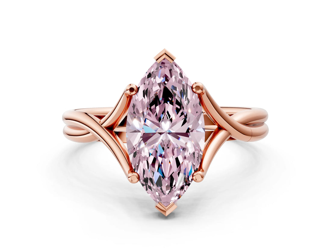 Rose gold Fancy Pink Marquise Cut Diamond Solitaire Twist Band Prong Setting Ring_67