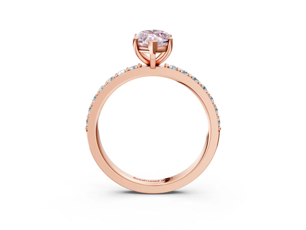 Rose gold Fancy Pink Marquise  Cut Diamond Solitaire with Pave Band and Four-Prong Setting