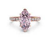 Rose gold Fancy Pink Marquise  Cut Diamond Solitaire with Pave Band and Four-Prong Setting