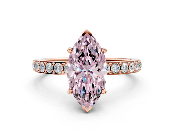 Rose gold Fancy Pink Marquise  Cut Diamond Solitaire with Pave Band and Four-Prong Setting