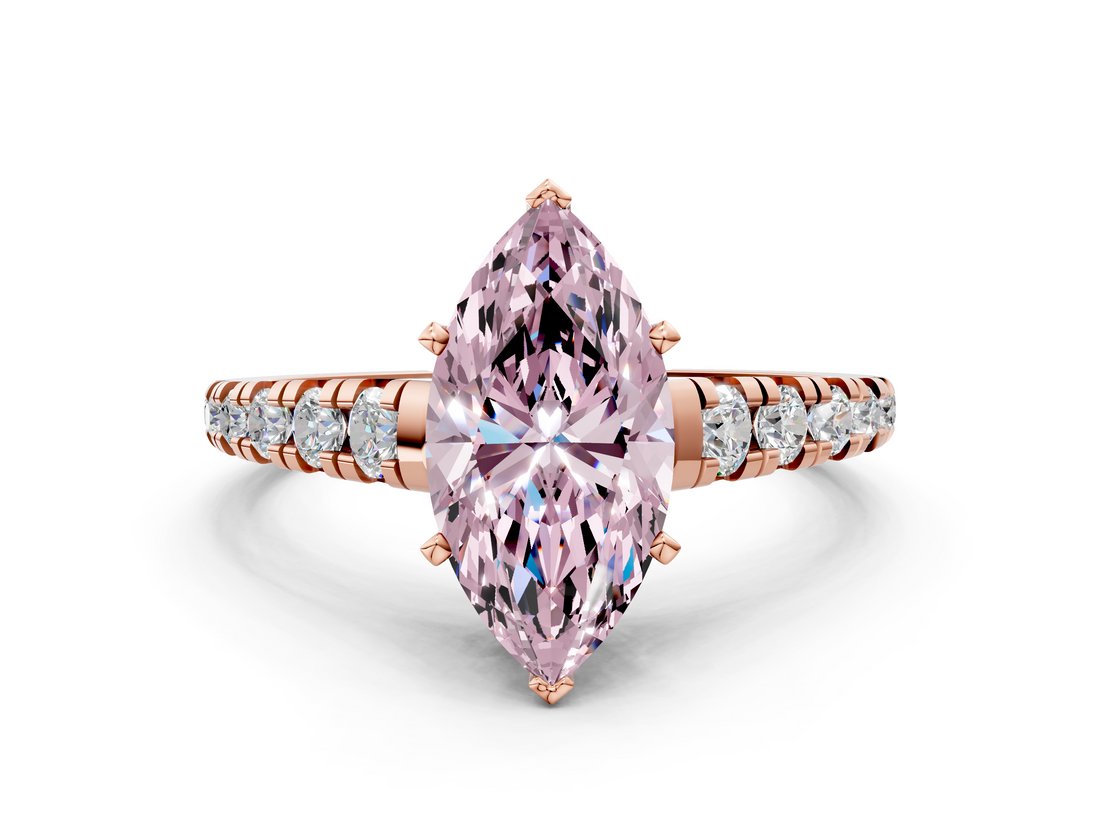 Rose gold Fancy Pink Marquise  Cut Diamond Solitaire with Pave Band and Four-Prong Setting_113