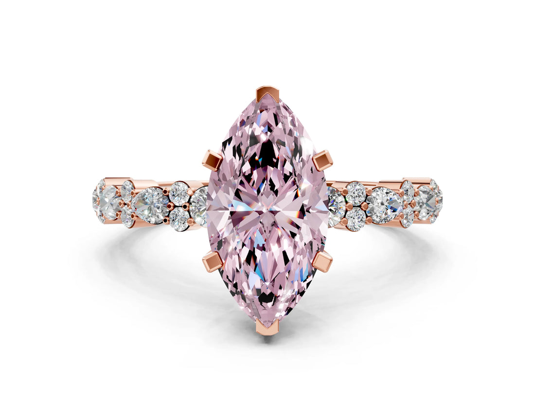 Rose gold Fancy Pink Marquise Cut Diamond Solitaire with Side Stones, Pave Band, Four-Prong Setting_103