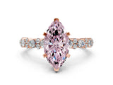 Rose gold Fancy Pink Marquise Cut Diamond Solitaire with Side Stones, Pave Band, Four-Prong Setting_103