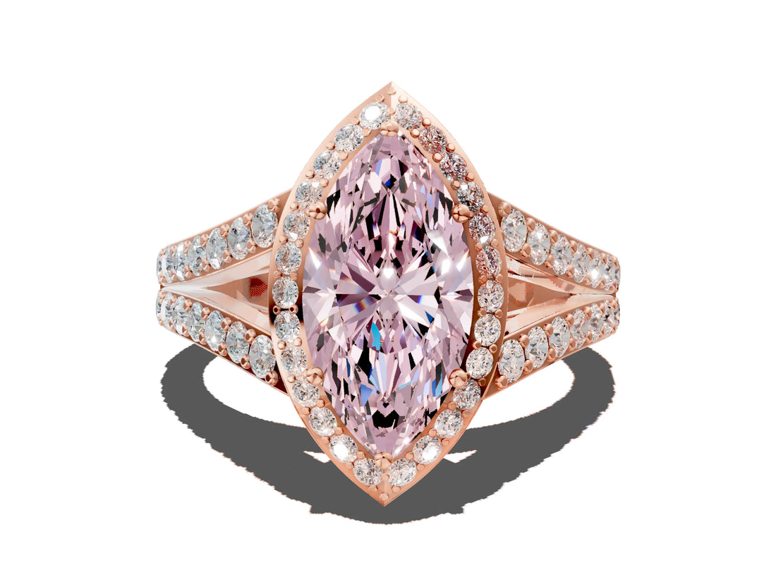 Rose gold Fancy Pink Marquise Cut Diamond Split Shank Halo Ring with Four-Prong Setting_41